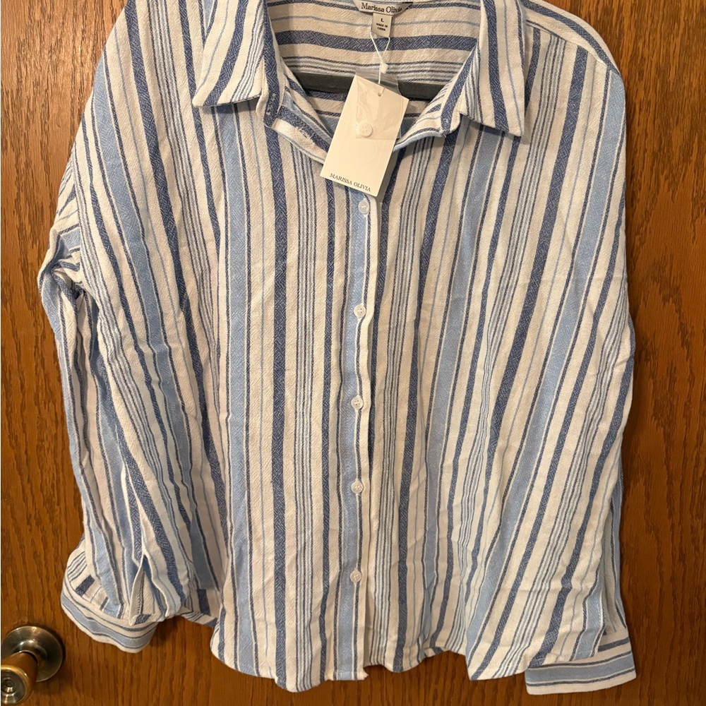 New Marissa Olivia Blue and White Striped Casual Shirt